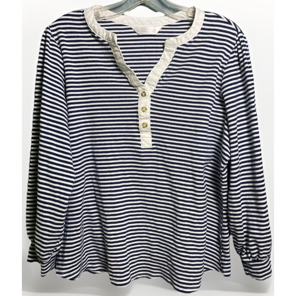 Nautical Striped Lauren Conrad Womens V-Neck Top Cotton Blend XL Navy White